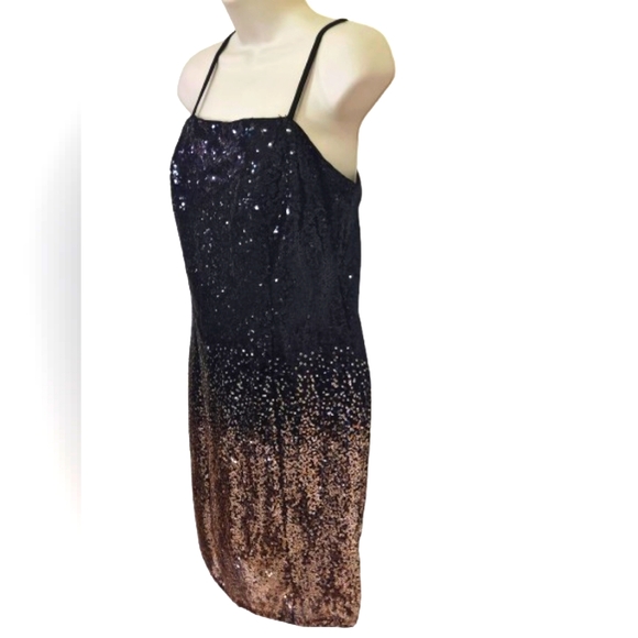 IRIS Black & Gold Ombre Sequin Cocktail Strappy Mini Dress,Medium - Picture 3 of 16
